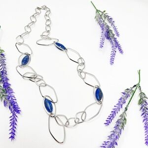 Simona Collini Italy Lapis Lazuli Stainless Steel Chain Link Long Necklace